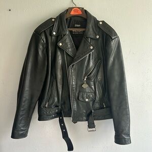Wilson’s leather biker jacket, size large With Harley Davidson, zipper charms